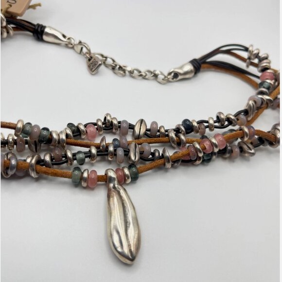 $310 Uno de 50 Multi Strand leather Silver plated Beaded Necklace Choker BOHO - Picture 3 of 14